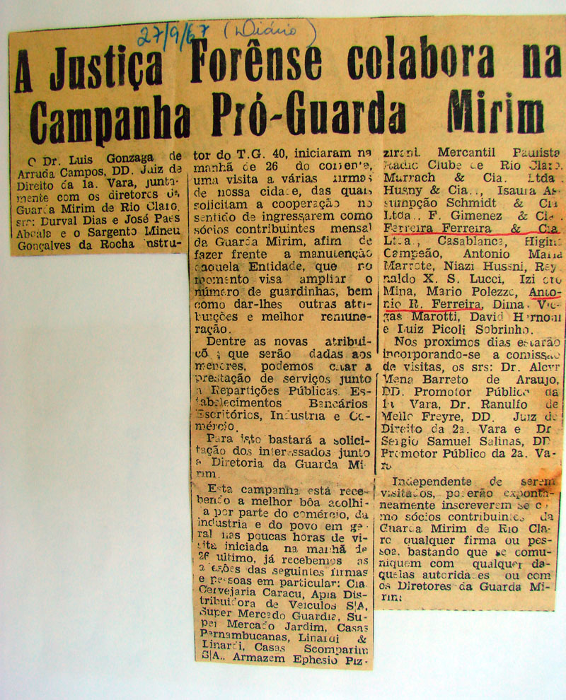 Imagem da notícia 'A JUSTIÇA FORENSE COLABORA NA CAMPANHA PRÓ- GUARDA MIRIM'