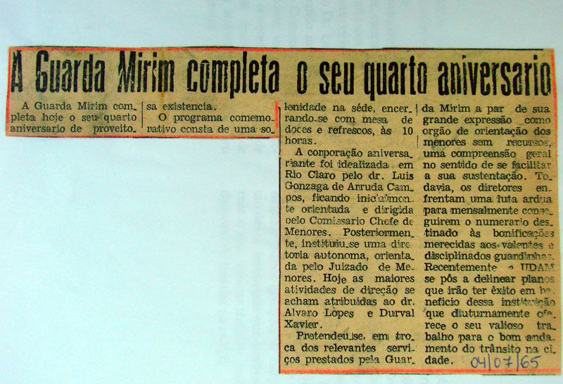Imagem da notícia 'A GUARDA MIRIM DE RIO CLARO COMPLETA O SEU QUARTO ANIVERSARIO'