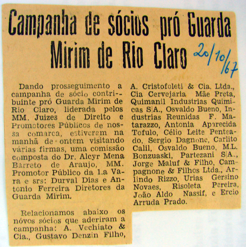 Imagem da notícia 'CAMPANHA DE SOCIOS PRO GUARDA MIRIM DE RIO CLARO'