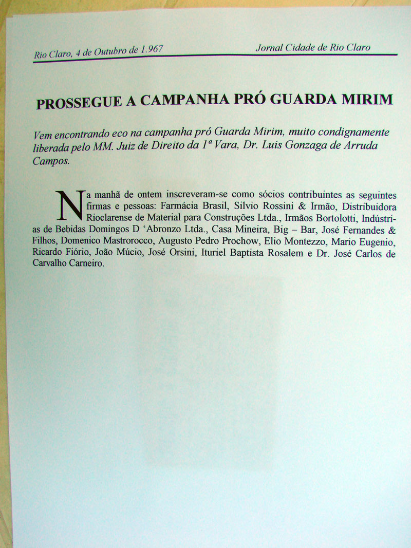 Imagem da notícia 'PROSSEGUE A CAMPANHA PRO GUARDA MIRIM'