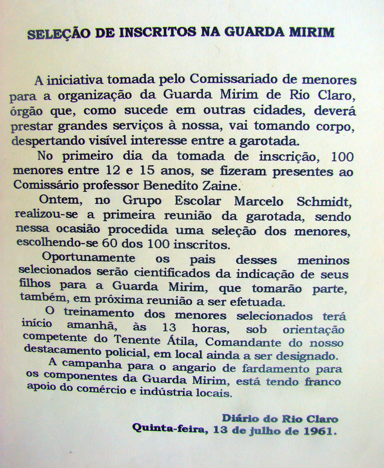 Imagem da notícia 'SELEÇÃO DE INSCRITOS NA GUARDA MIRIM'