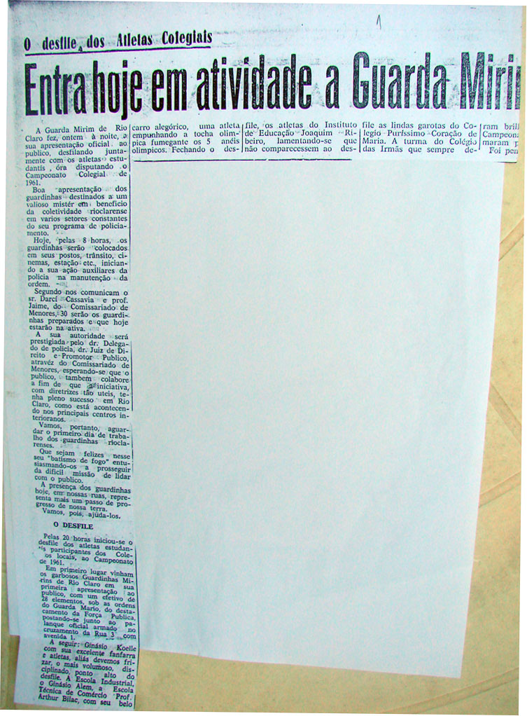 Imagem da notícia 'ENTRA HOJE EM ATIVIDADE A GUARDA MIRIM'