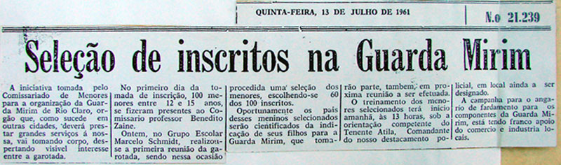 Imagem da notícia 'SELEÇAO DE INSCRITOS NA GUARDA MIRIM'